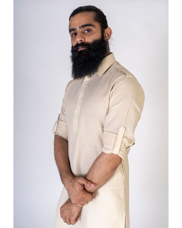 Beige epaulet buttoned kurta 1