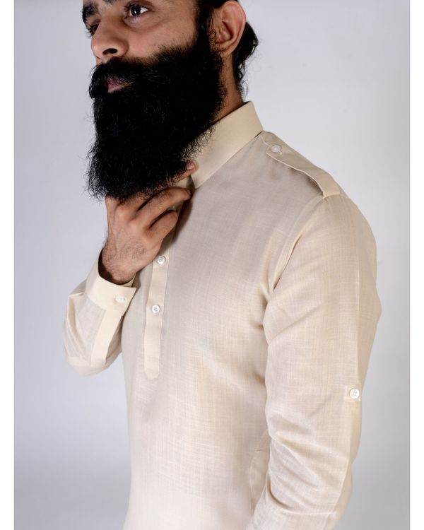 Beige epaulet buttoned kurta 2