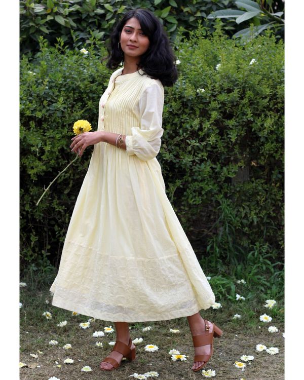 Yellow pin tucks dress by Anecdotes | The Secret Label