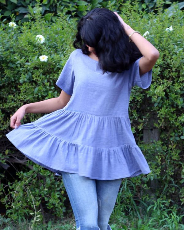 Ice blue embroidered ruffle top 2