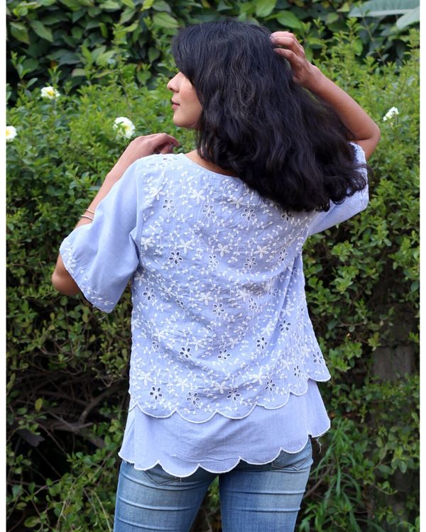 Ice blue floral cutwork layered top 1
