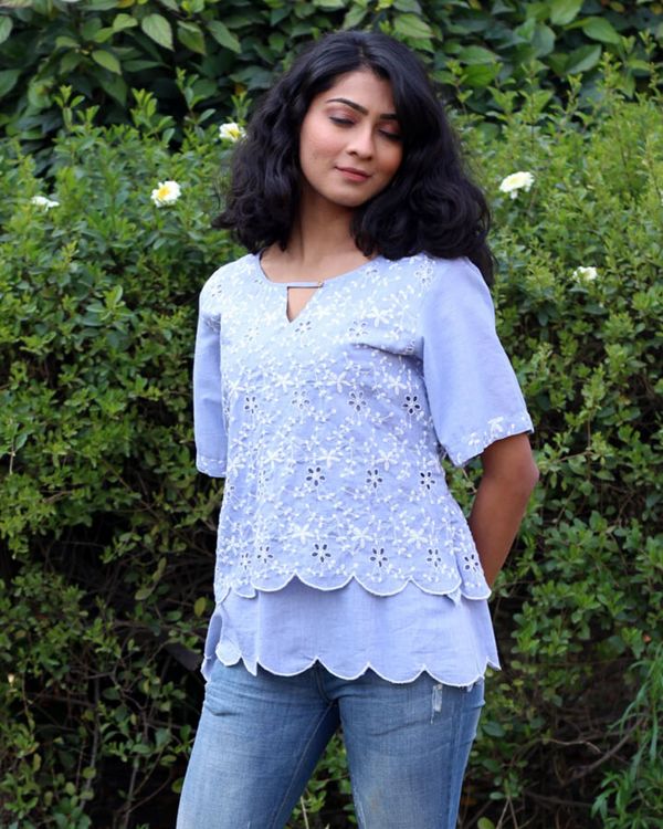 Ice blue floral cutwork layered top 2