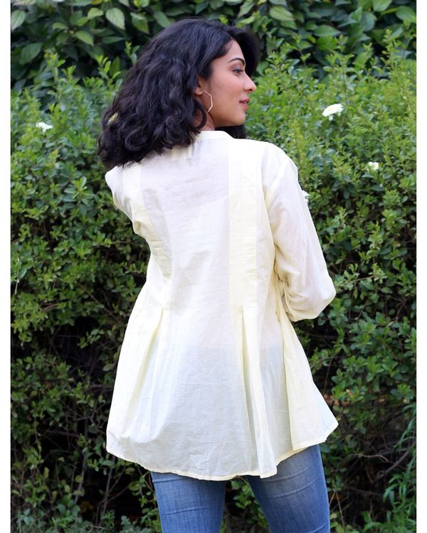 Yellow waterfall pin tucks top 1