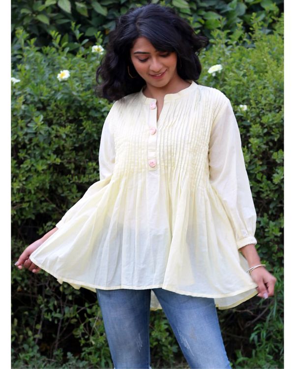 Yellow waterfall pin tucks top 2