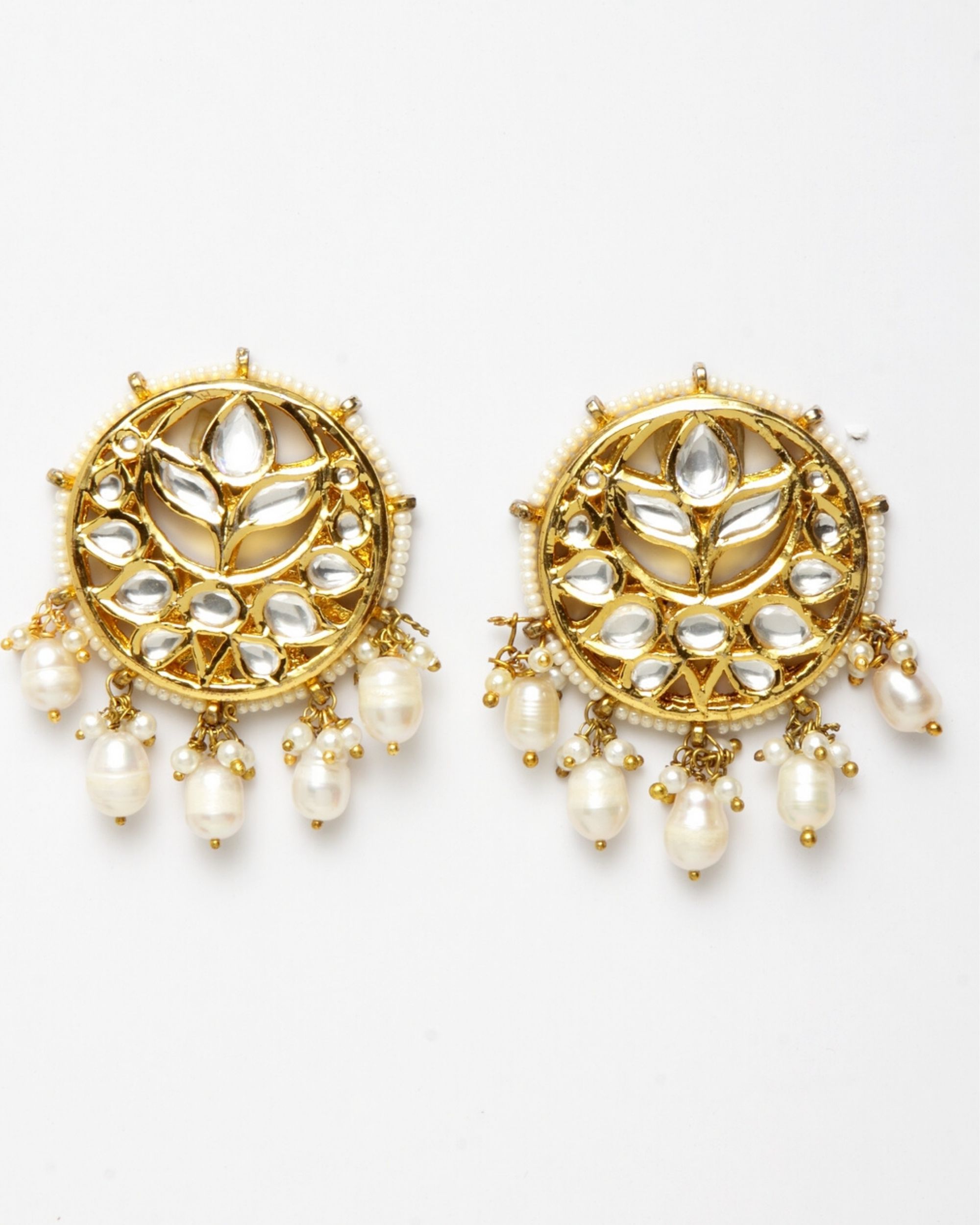 White floral kundan earrings by Dugri Style | The Secret Label