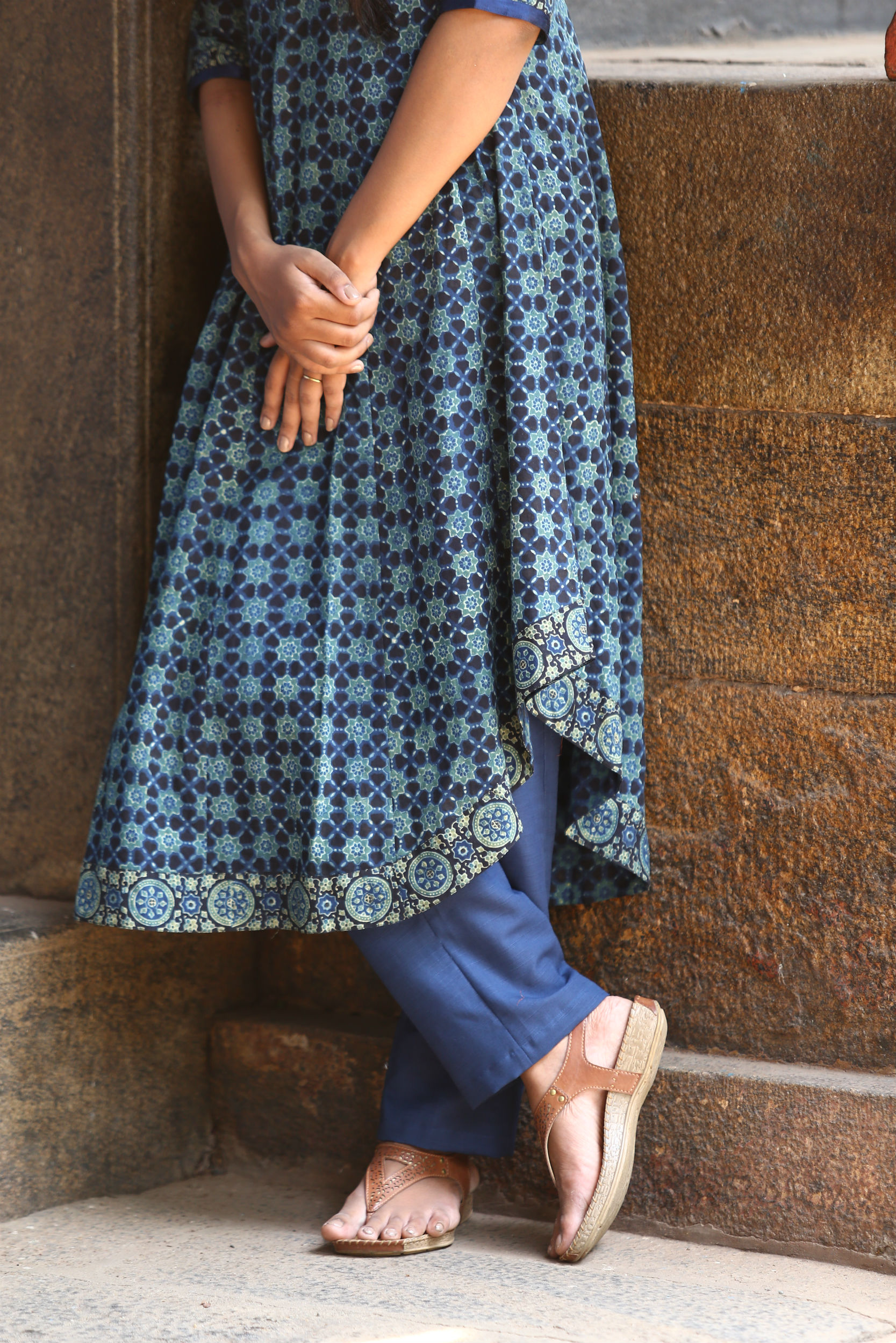 Indigo ajrakh printed tunic by Mantra