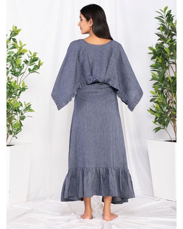 Blue forest embroidered cape dress 1