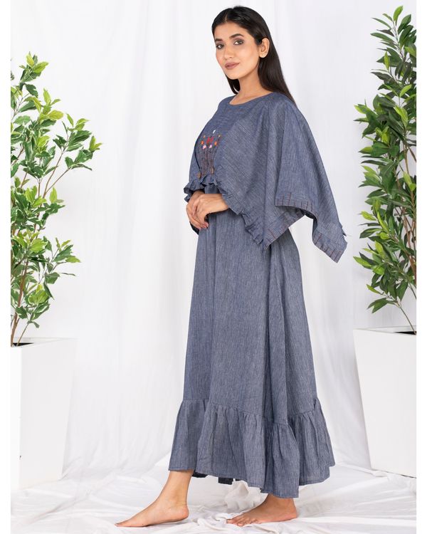 Blue forest embroidered cape dress 2