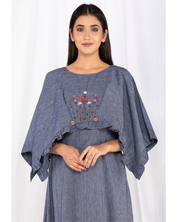 Blue forest embroidered cape dress 3