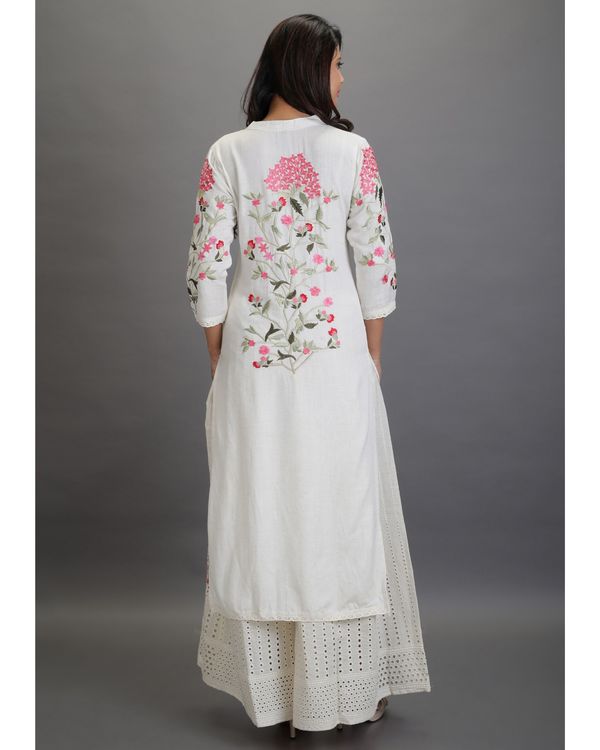 Off white floral lace kurta with cutwork palazzo Set Of Two by Autumn Lane The Secret Label