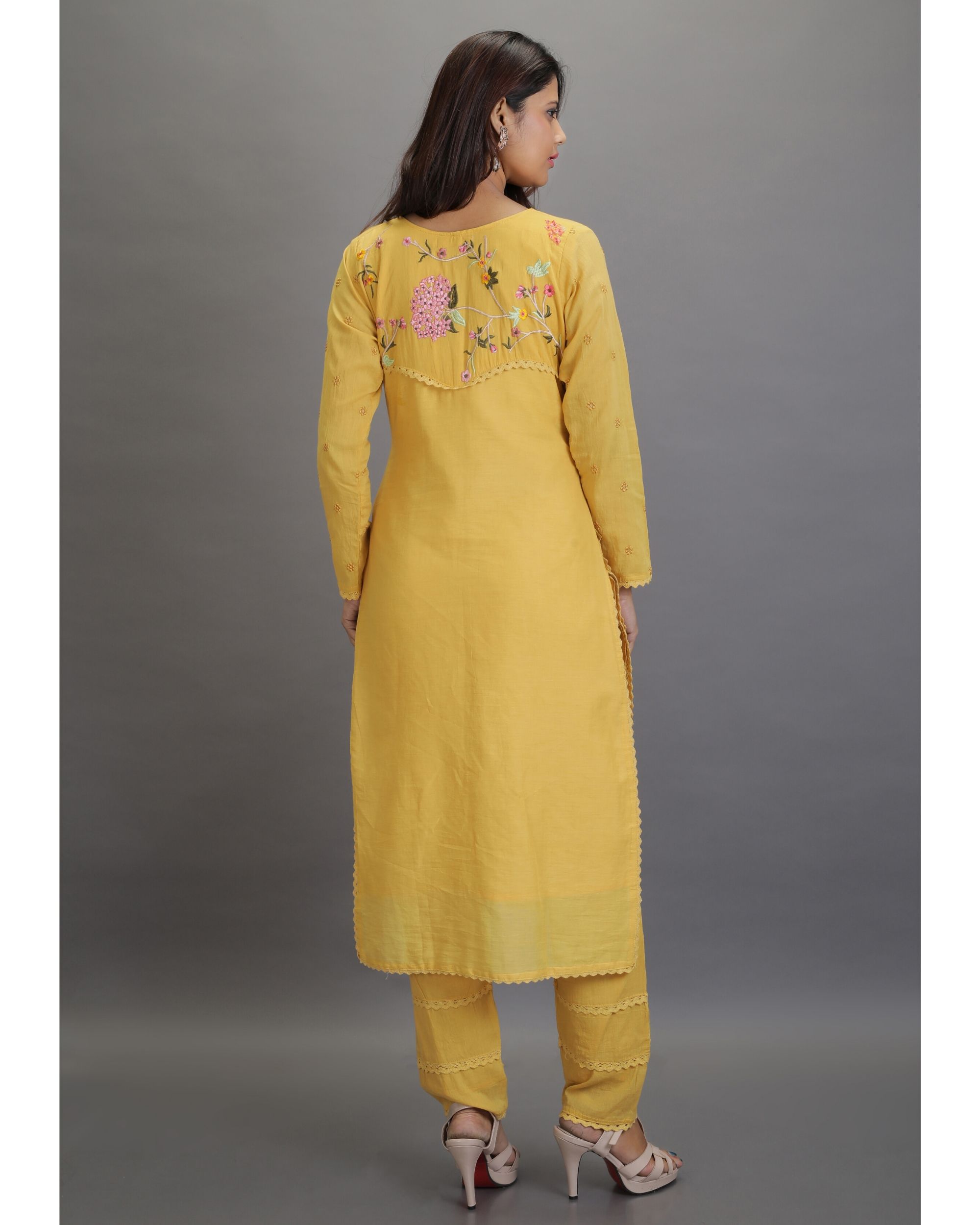 Mustard Yellow Embroidered Kurta And Pants With Dupatta Set Of Three By Autumn Lane The 8622