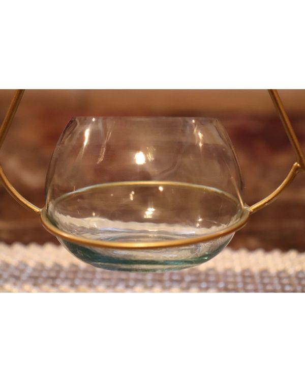 Triangular metal tea light holder with glass vase- Set Of Two 1