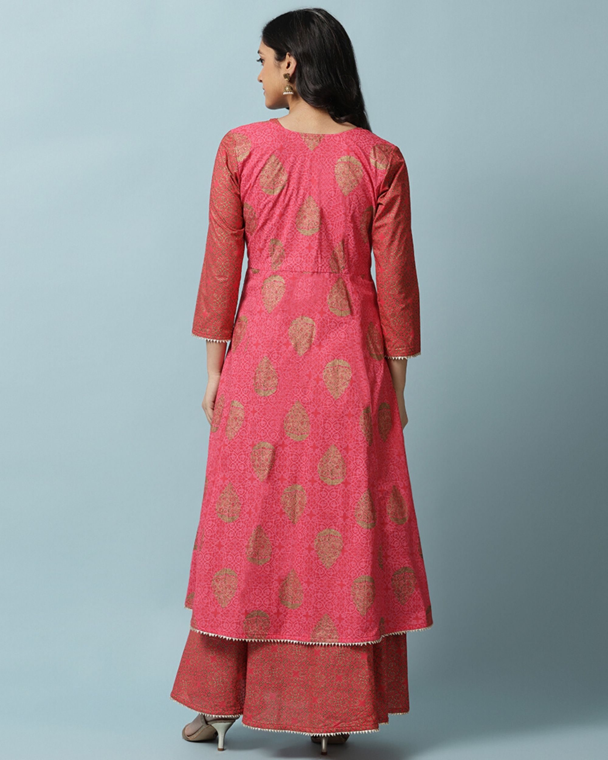 Pink front open jacket with maxi dress Set Of Two by Rivaaj The Secret Label