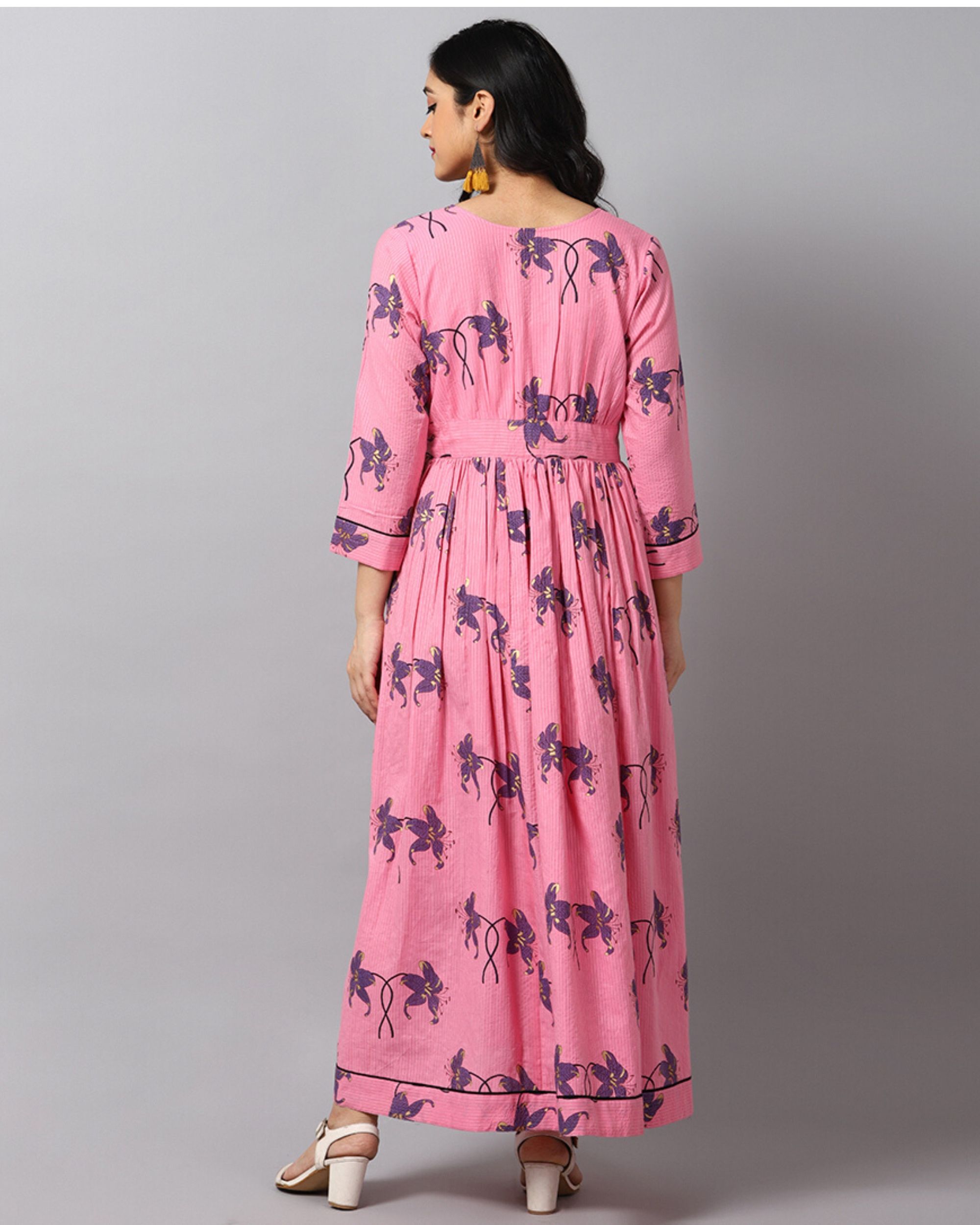 Pink kantha button down maxi dress by Rivaaj The Secret Label