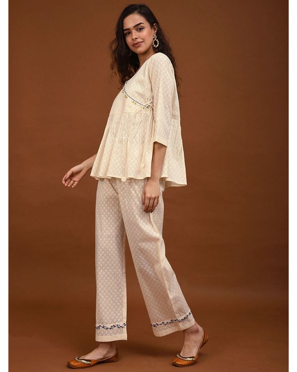 Off white hand embroidered angrakha top 2