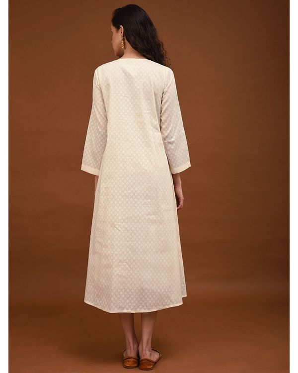 Off white hand embroidered gathers dress 1