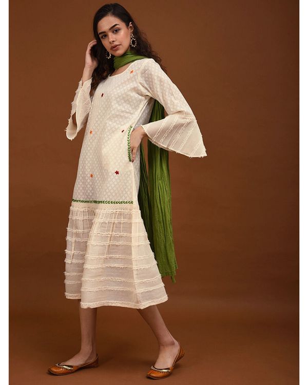 Off white hand embroidered paneled dress 2