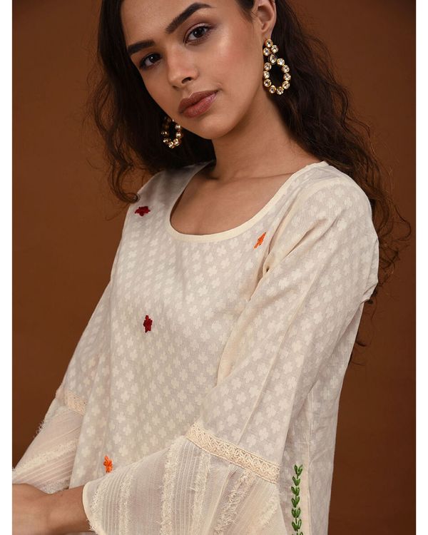 Off white hand embroidered paneled dress 3