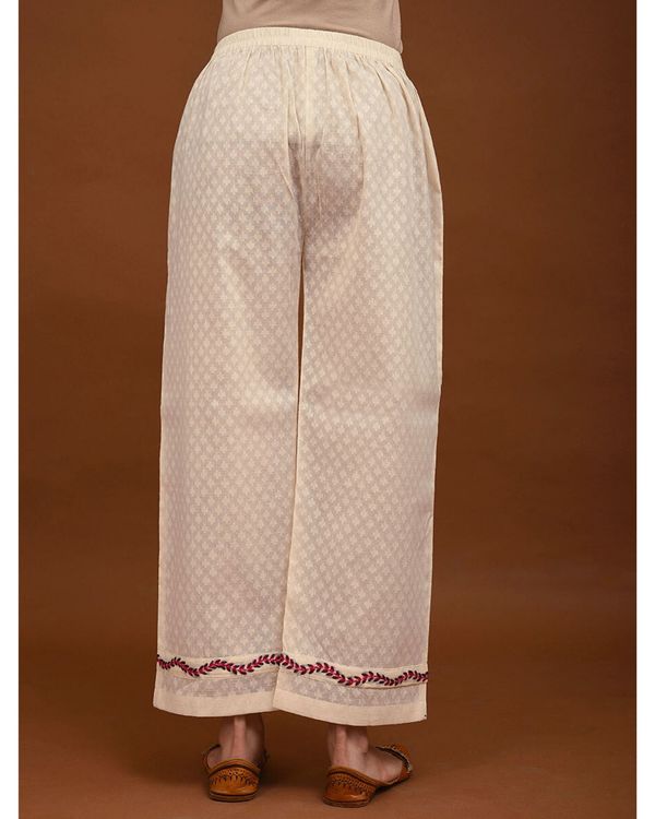 Off white and red leaf embroidered palazzo 1