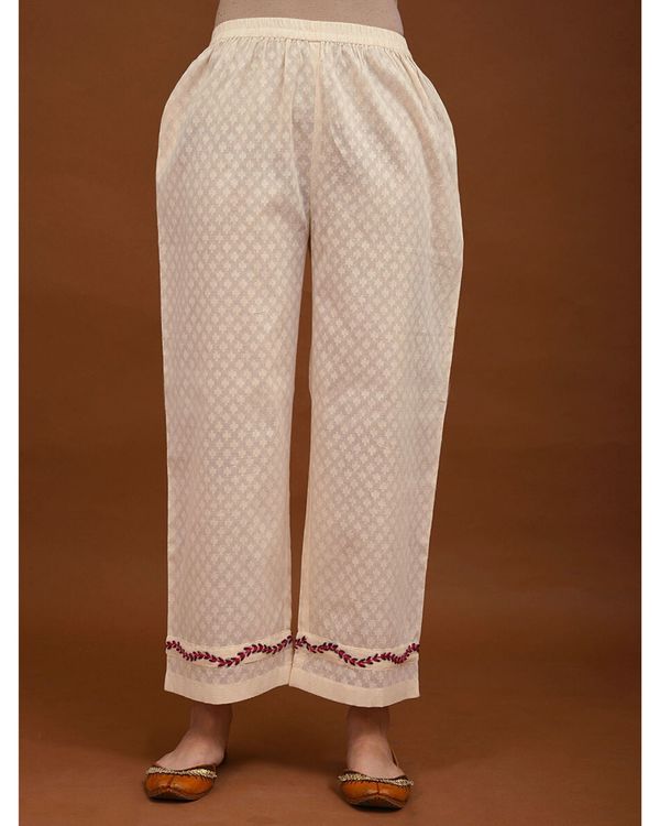 Off white and red leaf embroidered palazzo 2