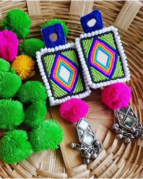 Hand embroidered geometric earring 1