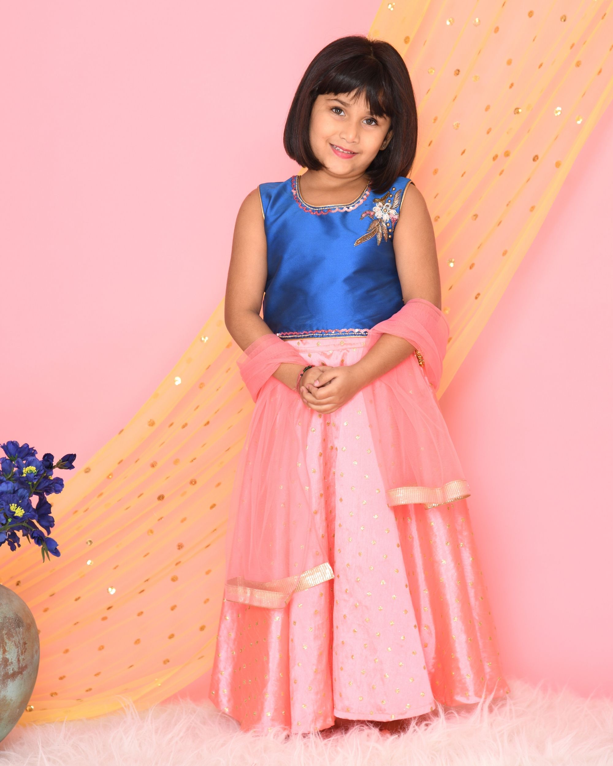 blue and pink lehenga choli