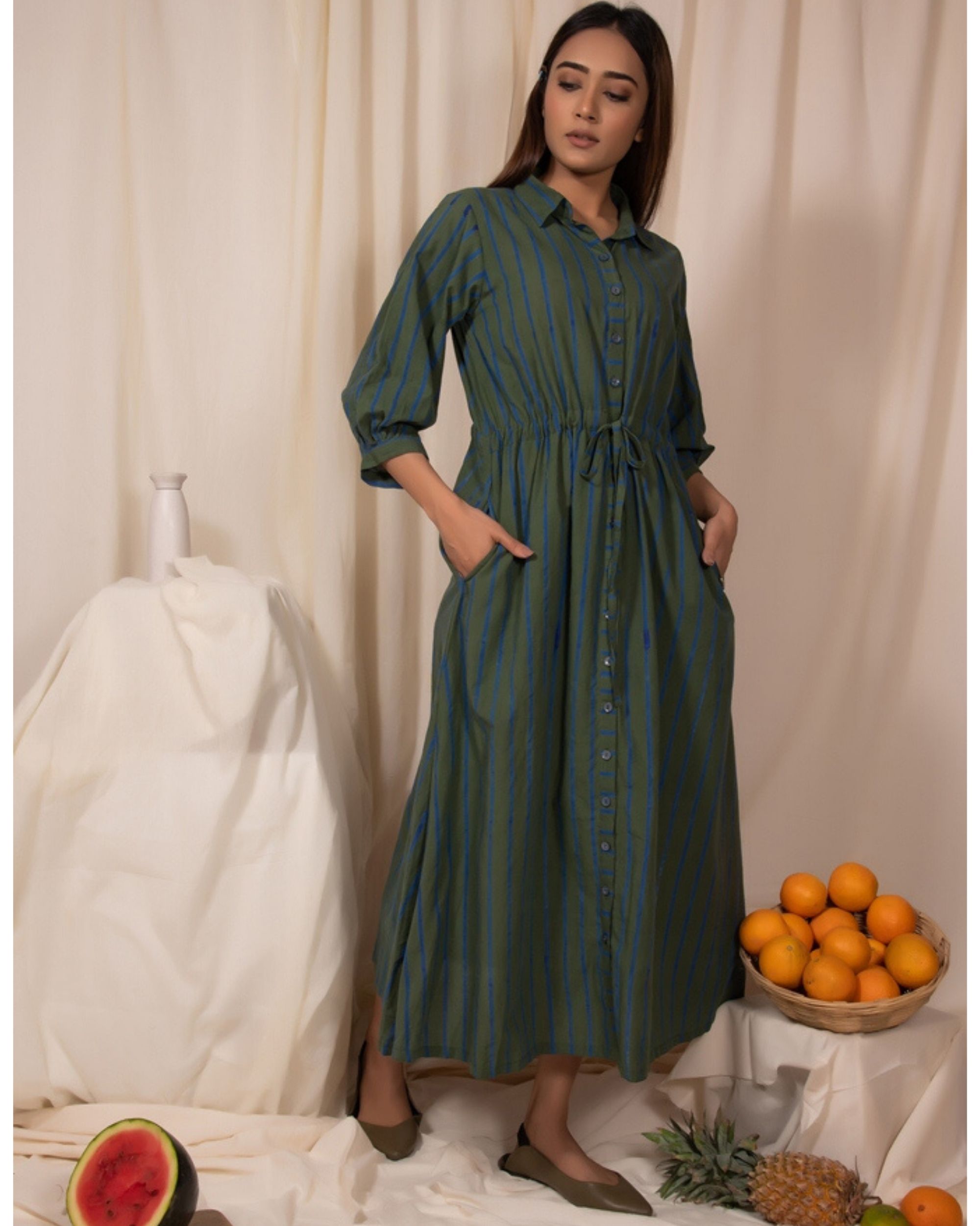 long green shirt dress