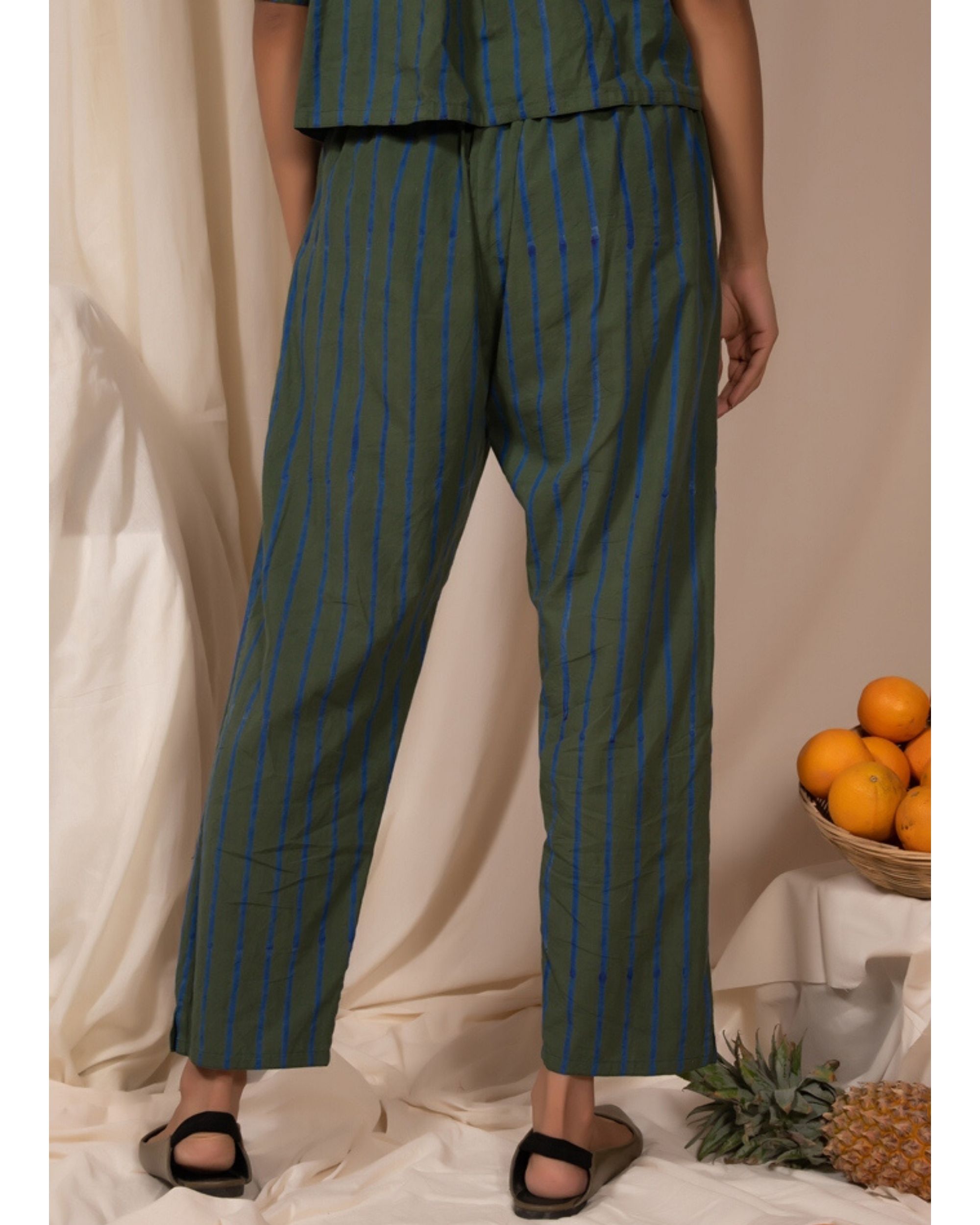 Dark green striped pants by Silai | The Secret Label