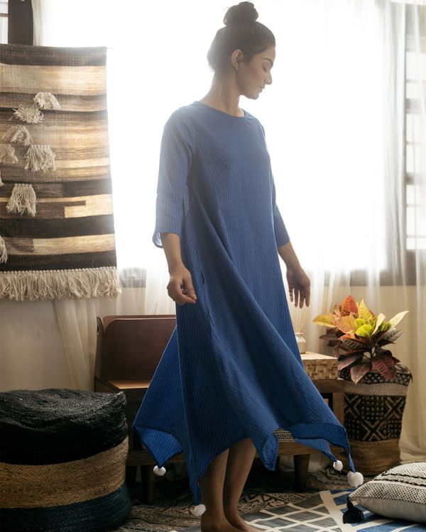 Blue kantha asymmetrical dress 2