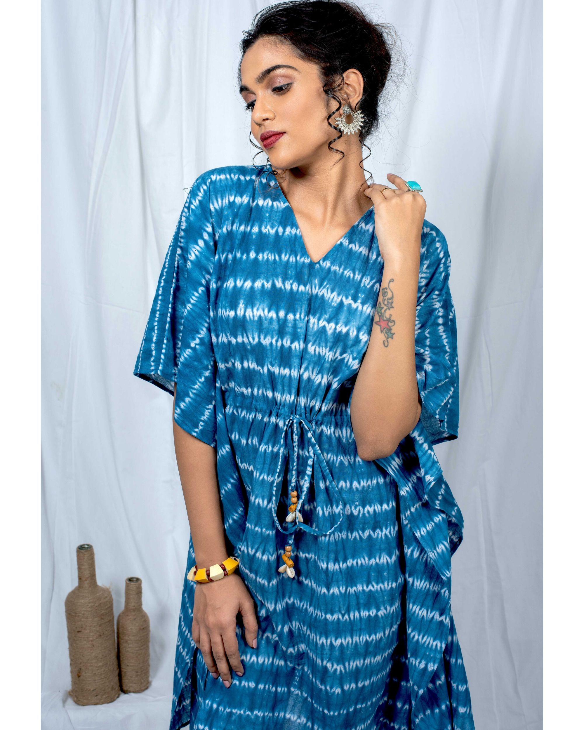 Indigo shibori dyed kaftan by KA | The Secret Label