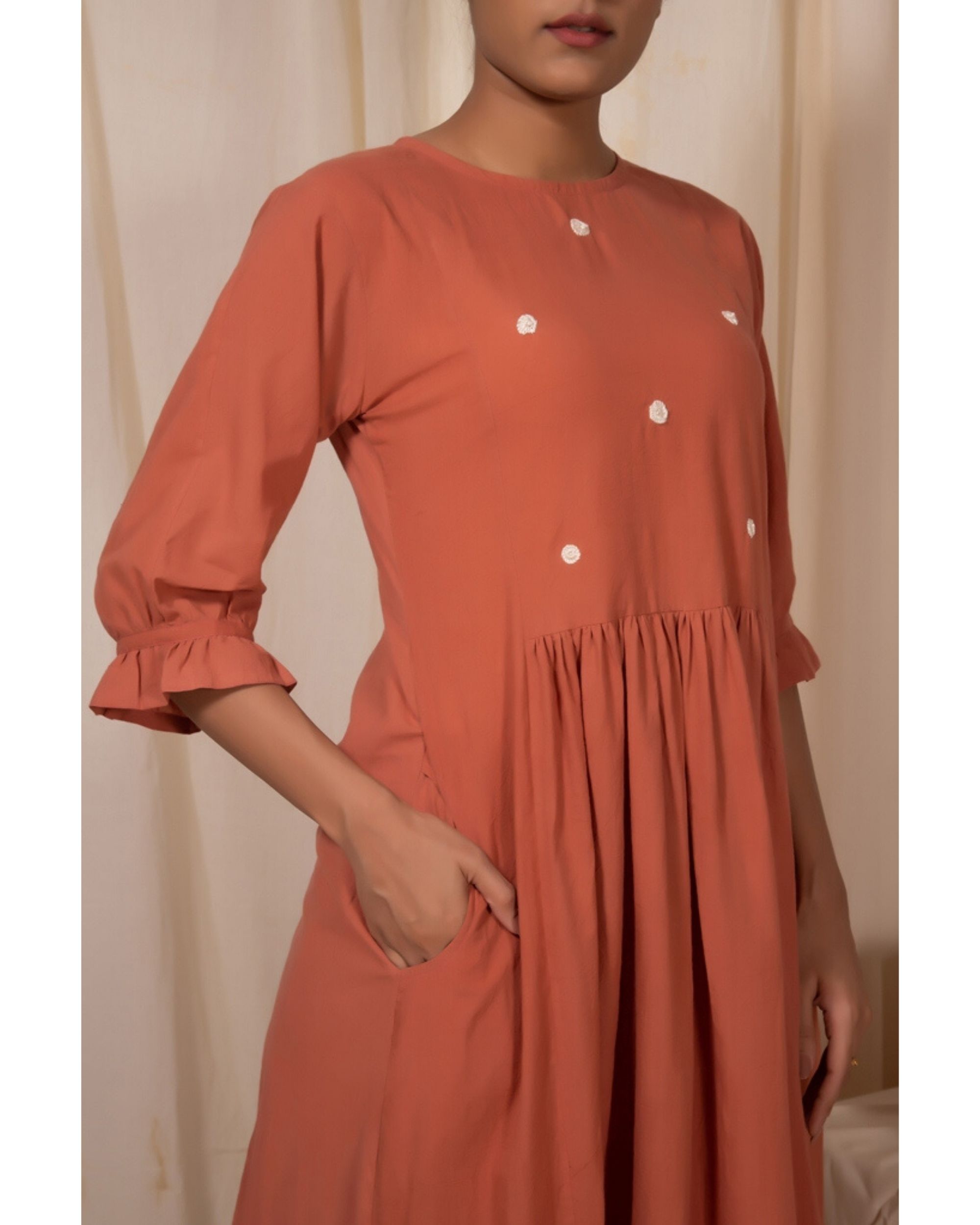 Peach embroidered kurta with gathers by Silai | The Secret Label