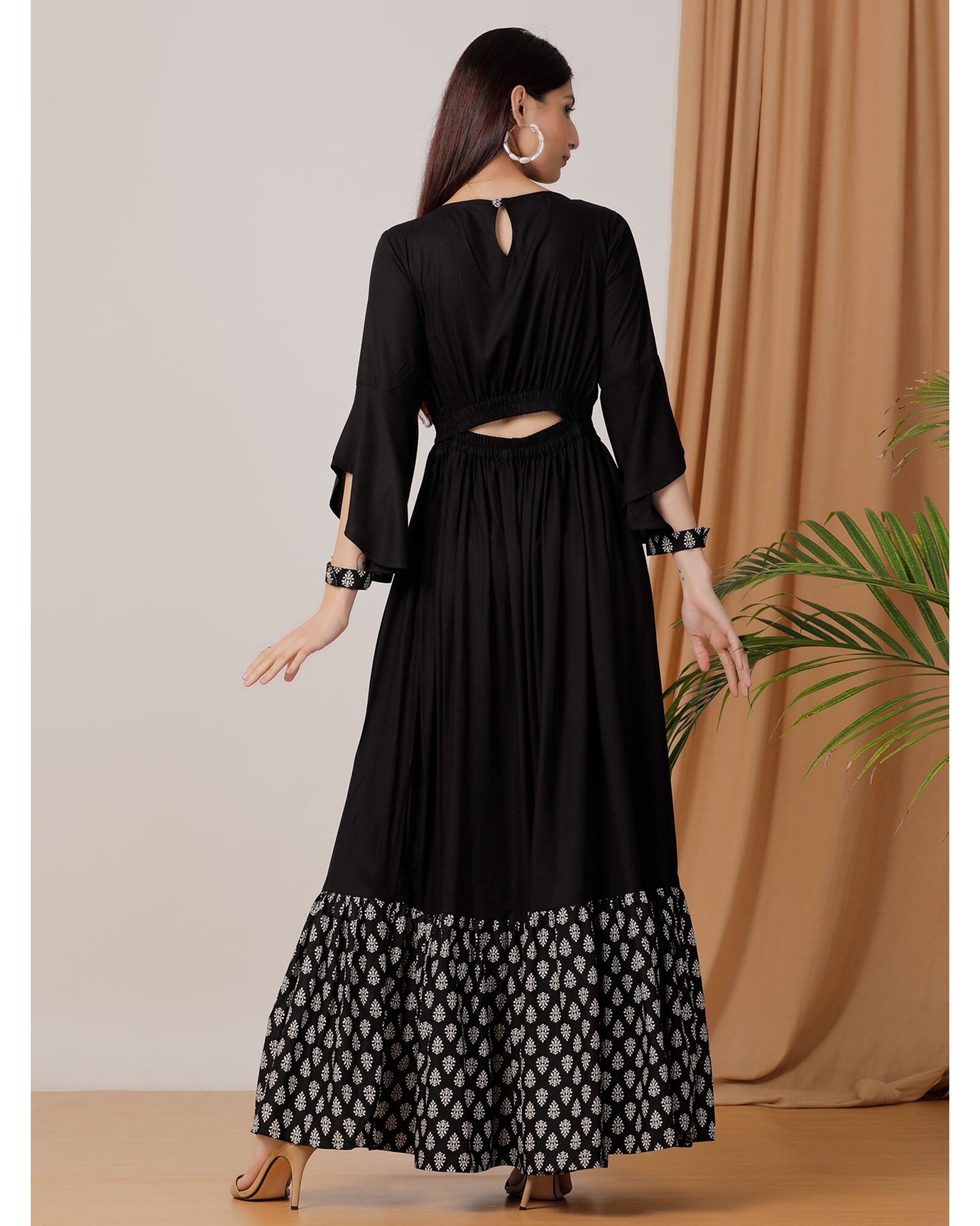Black panel printed maxi dress by Empress Pitara The Secret Label