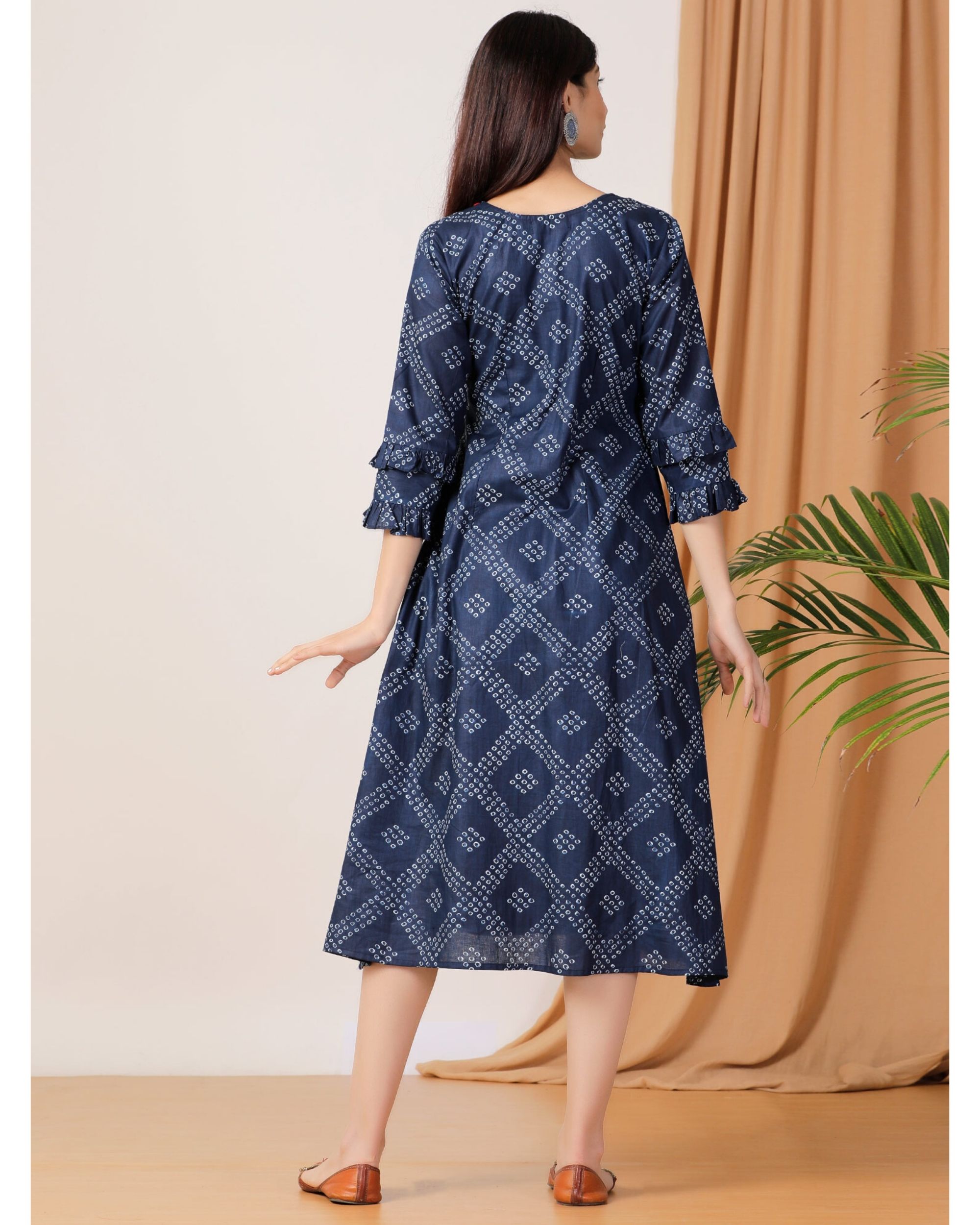 Indigo Printed Midi Dress By Empress Pitara The Secret Label 