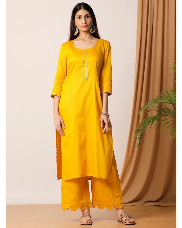 Bright yellow gota kurta and palazzo with net embellished dupatta- Set ...