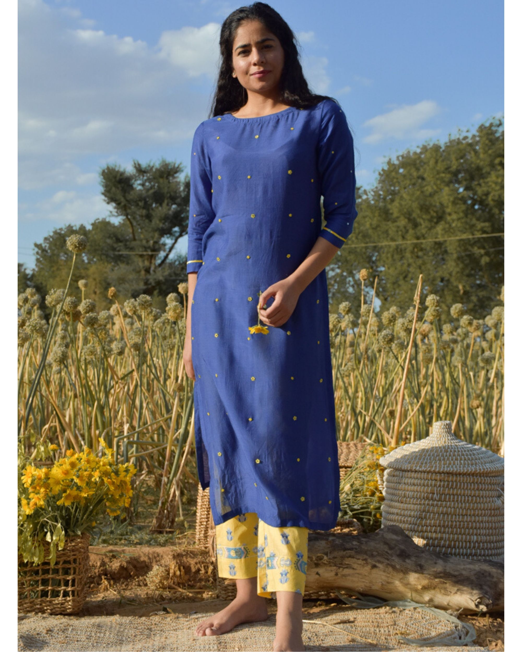 Blue embroidered kurta and pants- Set Of Two by BAISE GABA | The Secret ...