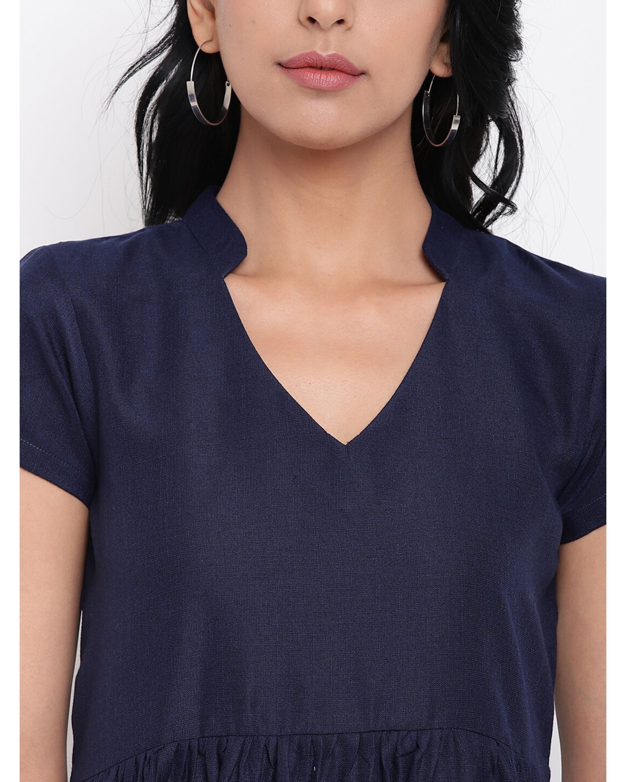 Navy blue gathered collar dress by trueBrowns The Secret Label