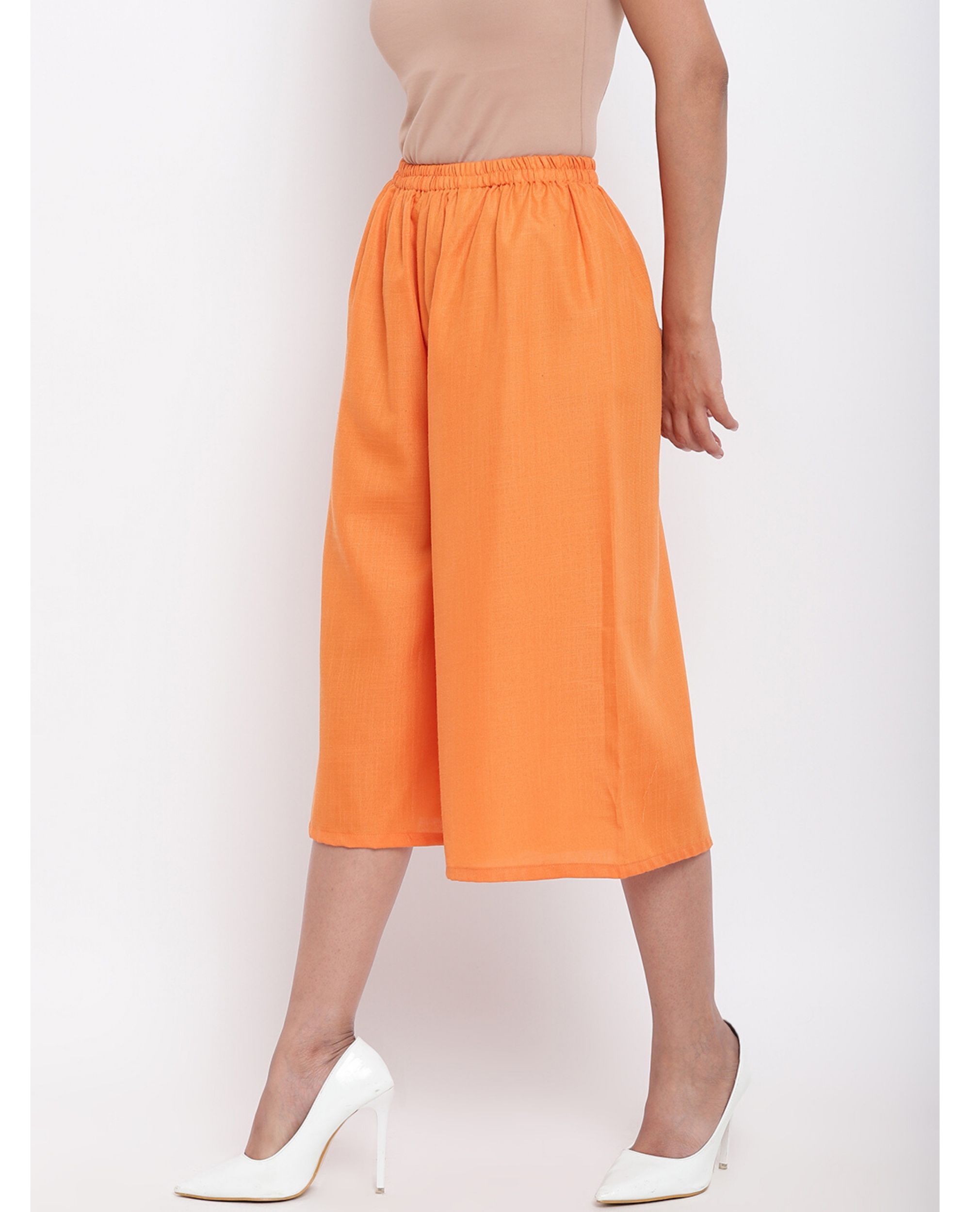 Orange cotton linen short palazzo by trueBrowns | The Secret Label