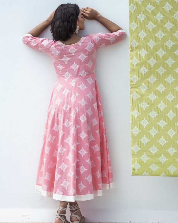 Pink zari printed high low dress 1