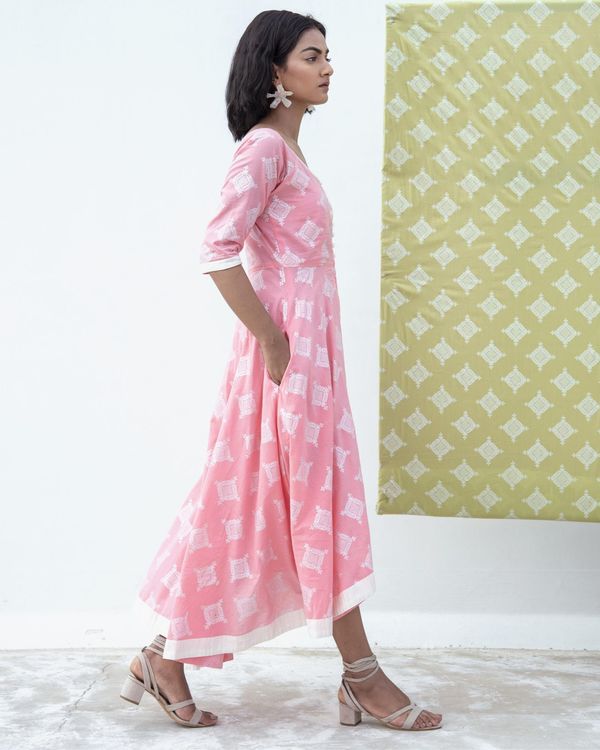 Pink zari printed high low dress 2