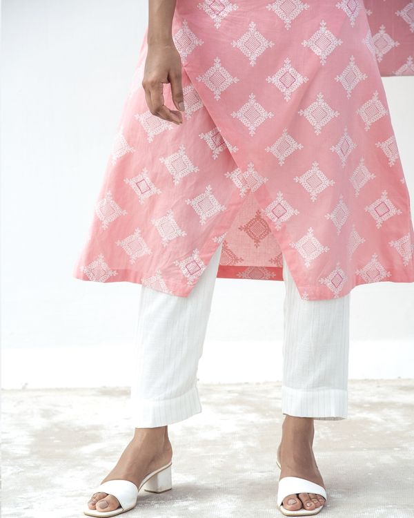 Pink zari printed overlap kurta and pants- Set Of Two 1