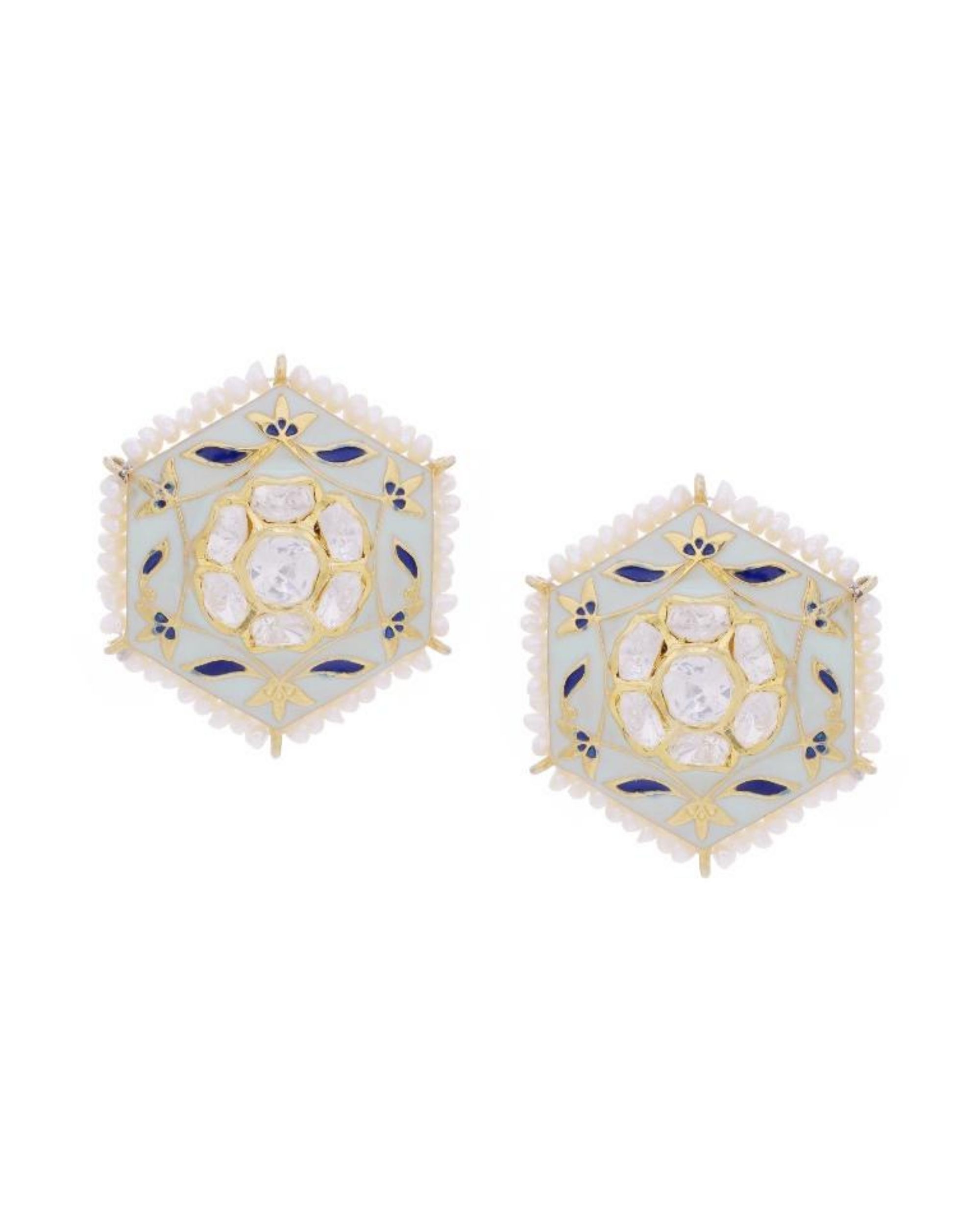 Pastel green and blue meena stud earring by Zeeya The Secret Label