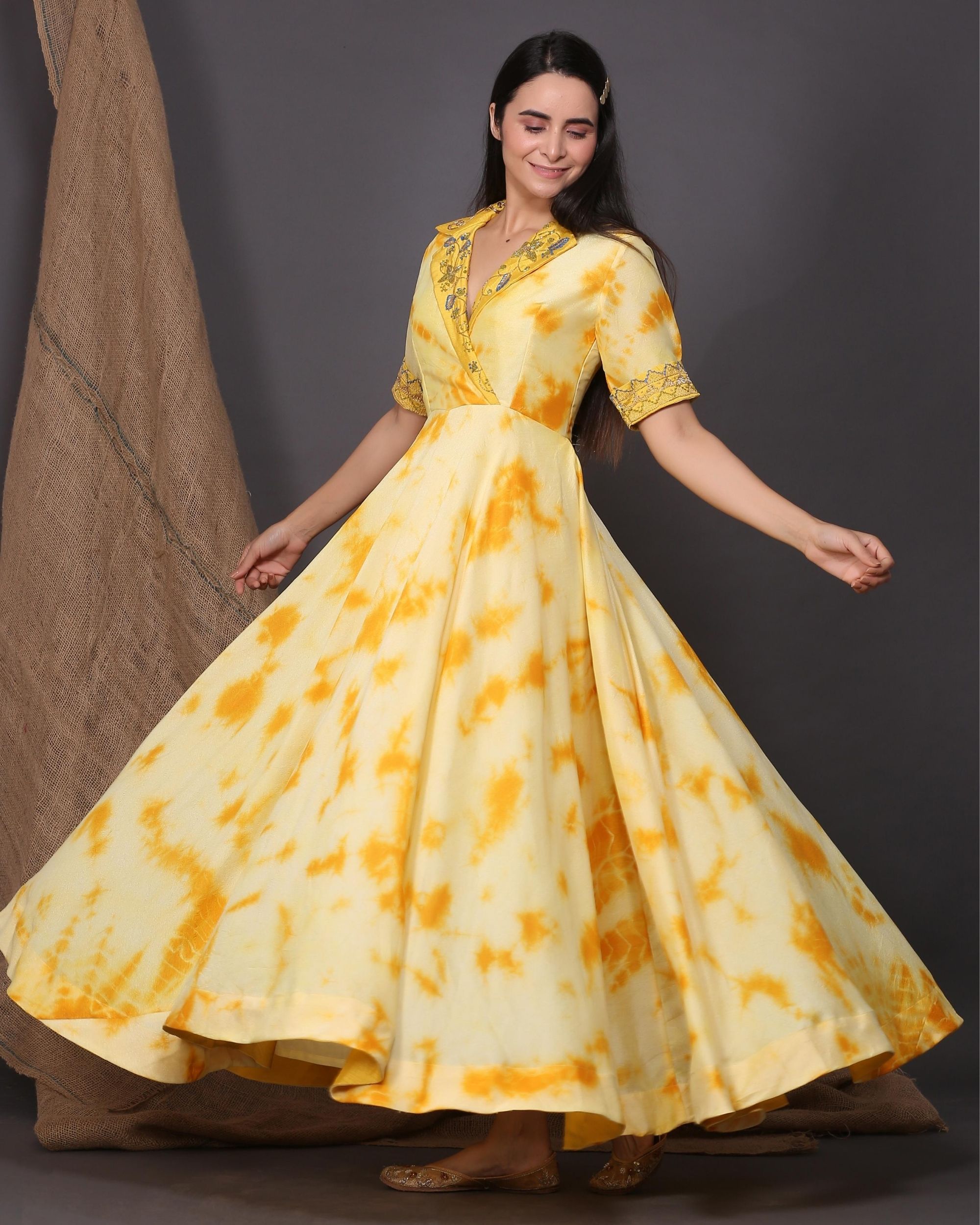 Yellow shibori printed dress by Kyeth | The Secret Label