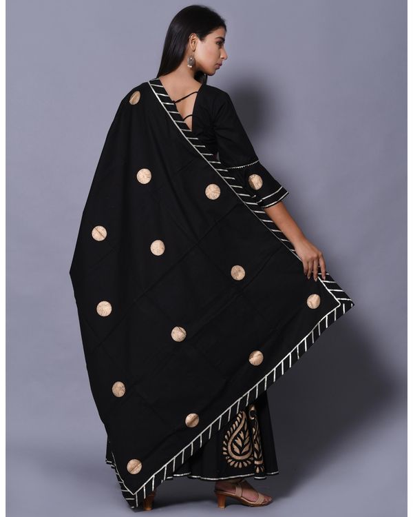 Black hand block printed lehenga and choli with dupatta - set of three 1