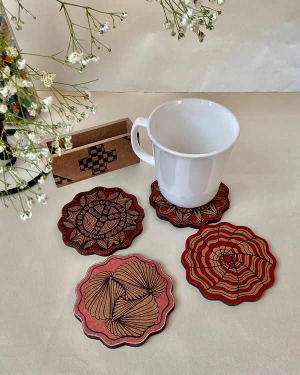 Mixed motif hand made coasters with stand - Set Of Five 1