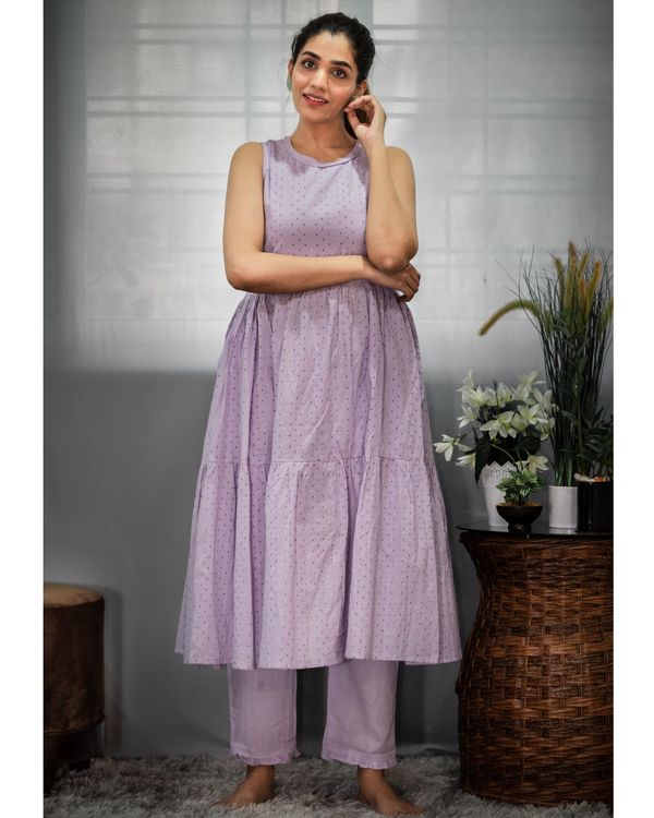 Purple printed tiered kurta and pants - Set Of Two 3