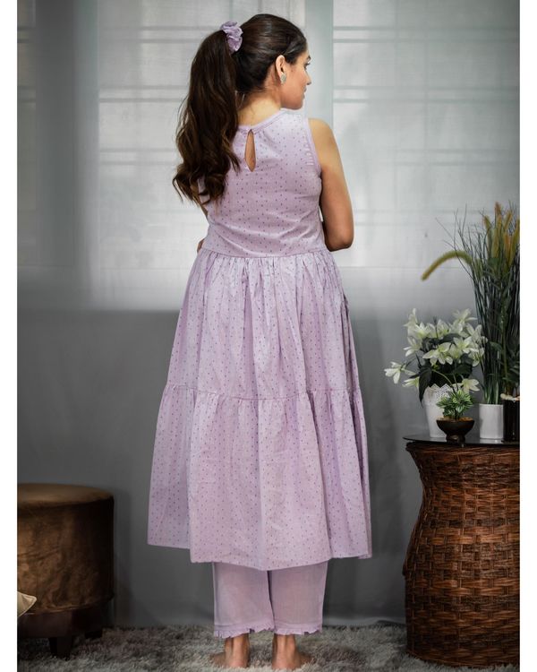 Purple printed tiered kurta and pants - Set Of Two 4
