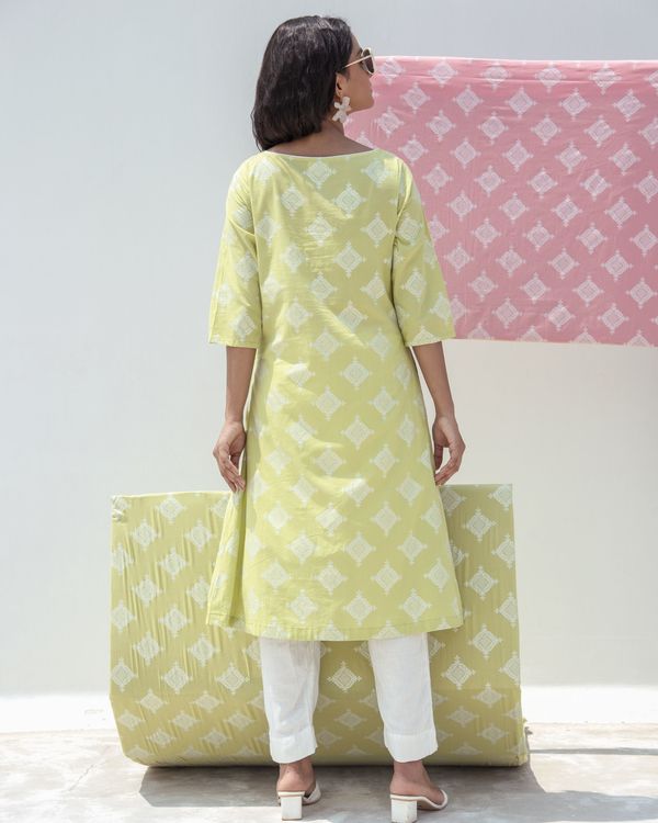 Green zari printed overlap kurta 1