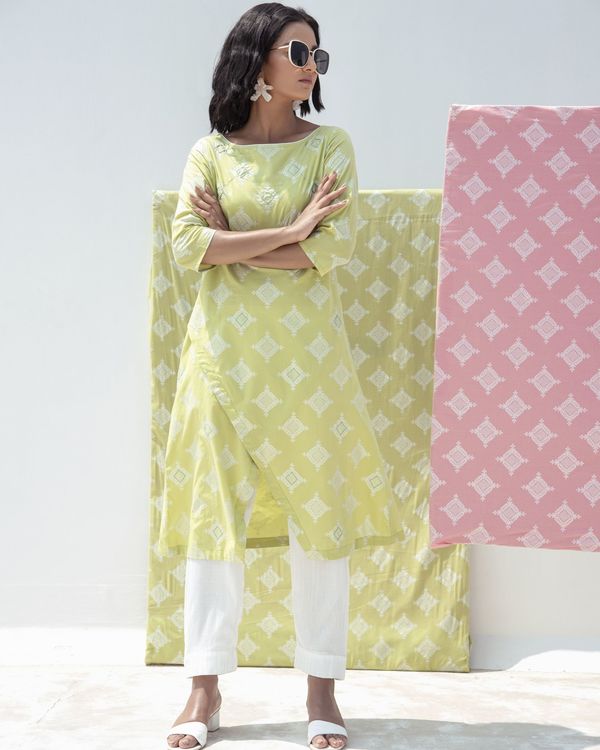 Green zari printed overlap kurta 2