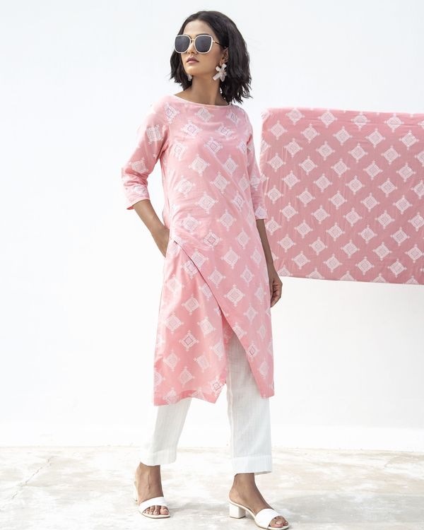 Pink zari printed overlap kurta 1
