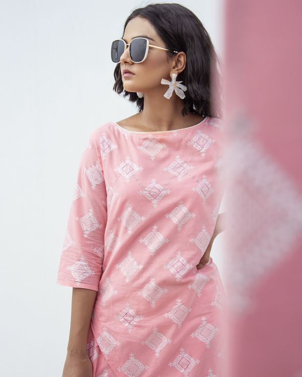 Pink zari printed overlap kurta 2